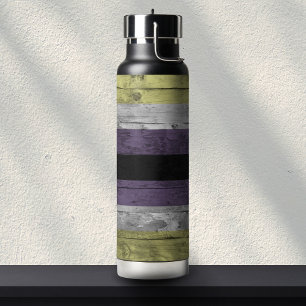 Wood Grain Subtle Non-Binary Pride Flag Colours Water Bottle