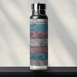 Wood Grain Subtle Trans Pride Flag Colours Water Bottle