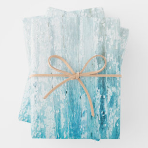 Wood Grain Teal White Rustic Texture Decoupage Wrapping Paper Sheet
