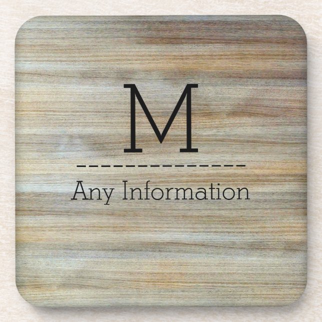 Wood Grain Texture Monogram #2 Coaster (Front)