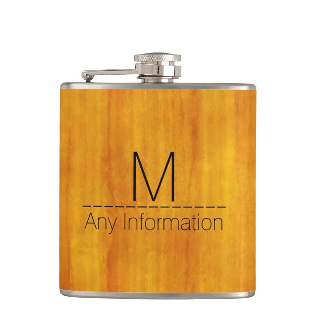 Wood Grain Texture Monogram #3 Hip Flask (Front)