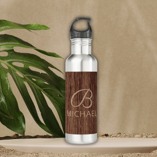 Wood Grain Timber With Monogram Personalised Name 710 Ml Water Bottle