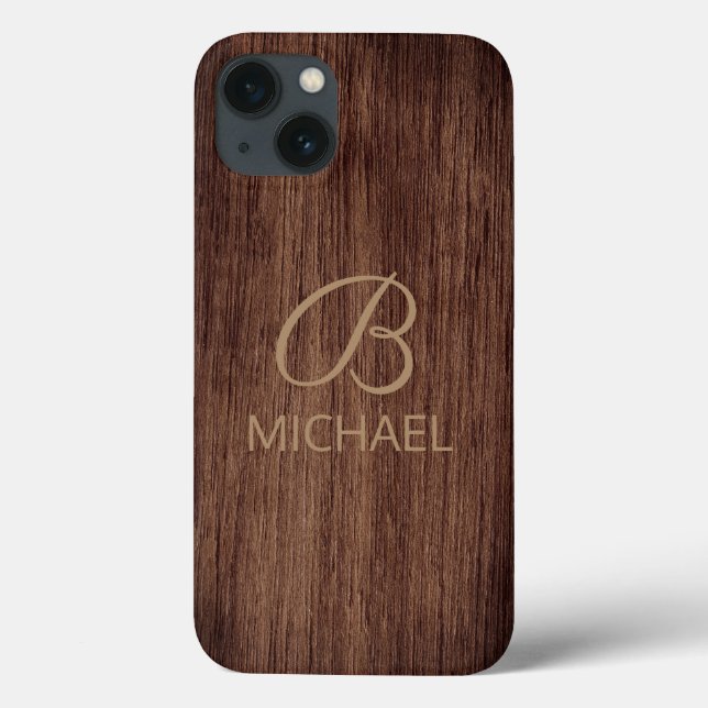 Wood Grain Timber With Monogram Personalised Name Case-Mate iPhone Case (Back)