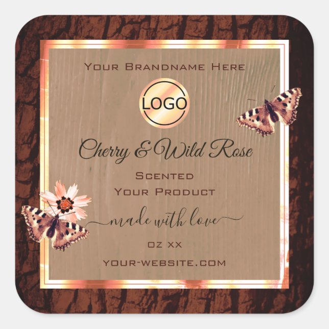 Wood Grain Tree Bark Product Label Butterfies Logo (Front)