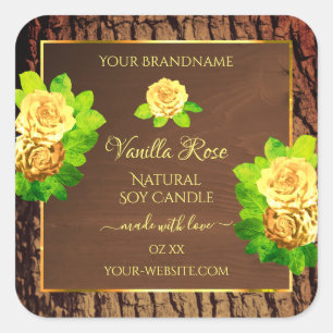 Wood Grain Tree Bark Product Labels Floral Roses