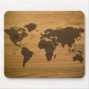 Wood Grain World Map Mouse Pad
