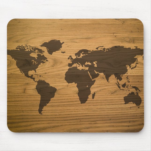 Wood Grain World Map Mouse Pad (Front)