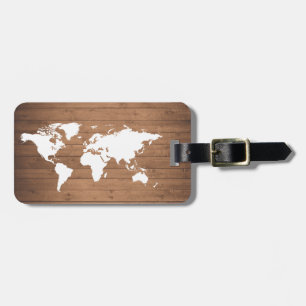 Wood grain World map rustic Luggage Tag