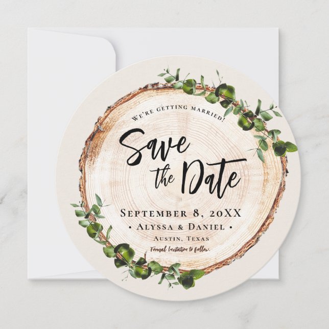 Wood Green Foliage Handlettering QR code wedding  Invitation (Front)