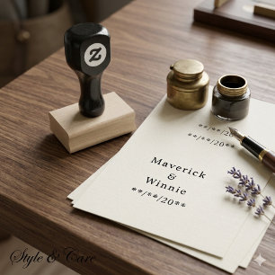 Wood Handle Stamp with Couple’s Name and Date