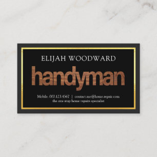 Wood Handyman Signage In Gold Frame Business Card