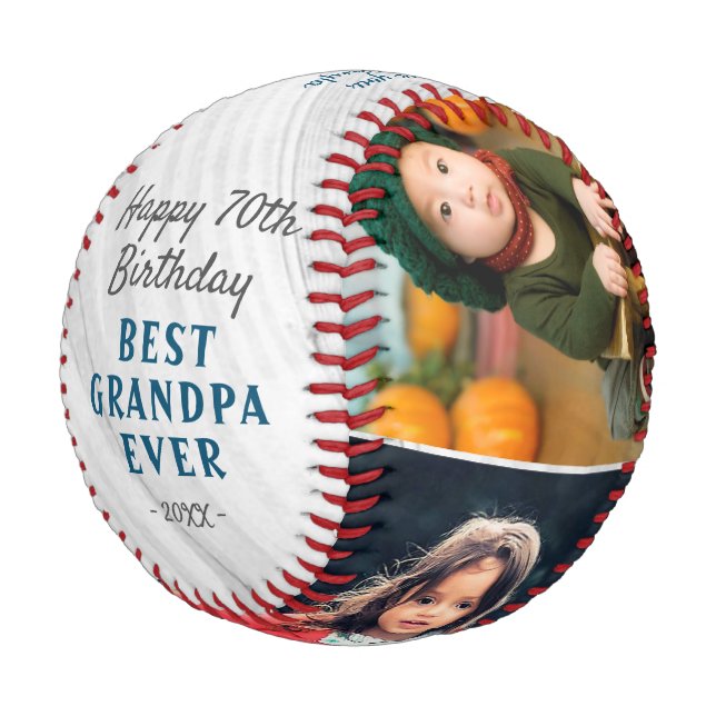 Wood Happy Birthday Grandpa 3 Photo Collage Baseball (Angled)