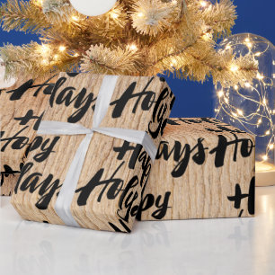 Wood Happy Holidays Christian Christmas Holy Days Wrapping Paper