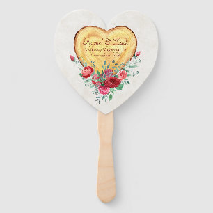 Wood heart and roses Country Love Hand Fan
