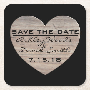 Wood Heart Save The Date Coaster