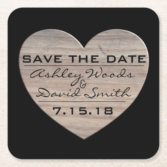 Wood Heart Save The Date Coaster (Front)