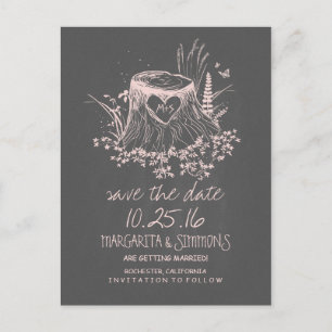 wood heart stump rustic country save the date announcement postcard
