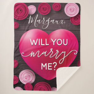 Wood Heart Wedding Proposal - Will you Marry Me Sherpa Blanket