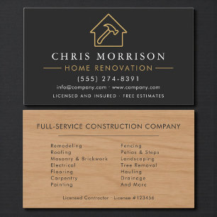 Wood Home Improvement Black Gold QR Code Business Card
