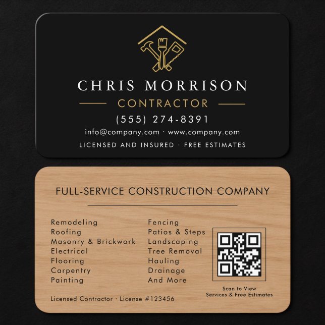 Wood Home Improvement QR Code  Business Card (Creator Uploaded)