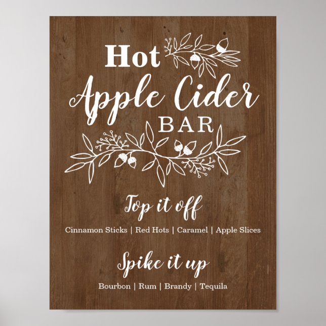 Wood Hot Apple Cider Bar Menu Wedding Party Poster (Front)