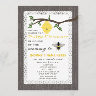 Wood Inspired Honey Bee Themed Baby Shower Invitation