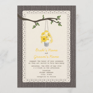 Wood Inspired / Tin Can Of Wildflowers Wedding Invitation