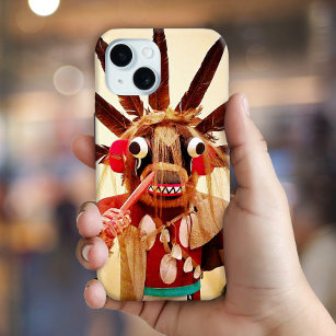 Wood kachina doll photo cute silly funny face  iPhone 15 case