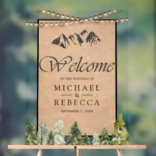 Wood Kraft Mountain Forest Wedding Welcome Acrylic Sign