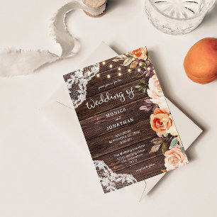 Wood Lace Blush & Peach Floral w/ Lights Invitatio Invitation