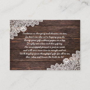 Wood Lace Display bridal shower insert card + tag