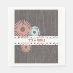 Wood + Lace Inspired Floral Girl Baby Shower Napkin