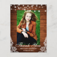 Wood Lace Lights Photo Graduation Thank You