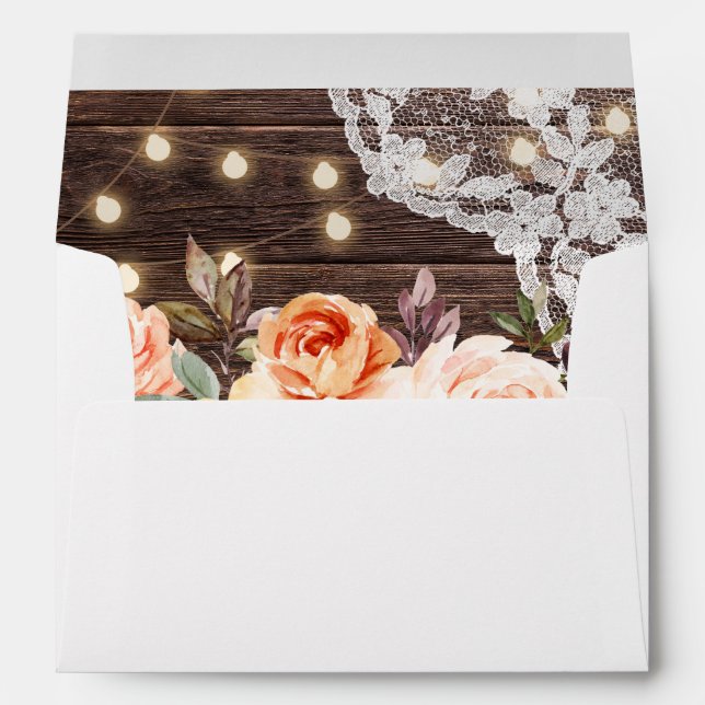 Wood Lace, String Lights, Blush & Peach Floral Envelope (Back (Bottom))