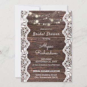 Wood Lace & String Lights Bridal Shower Invitation