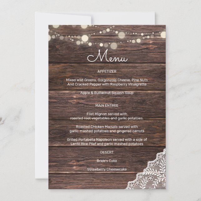 Wood Lace String Lights Invitation (Front)