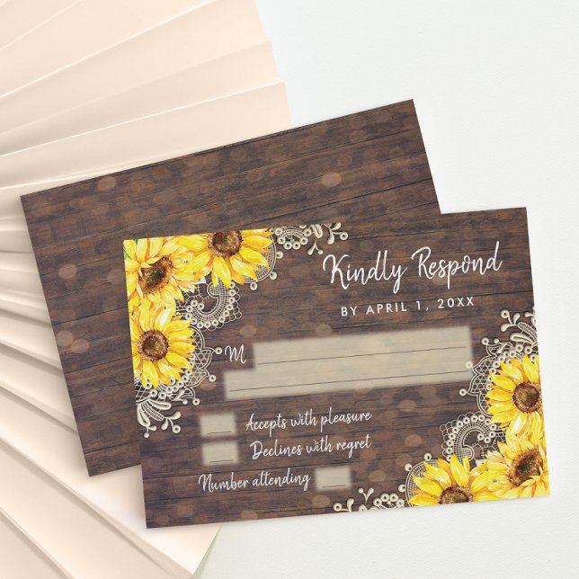 Wood Lace Sunflower Rustic RSVP Response Card (Creator Uploaded)