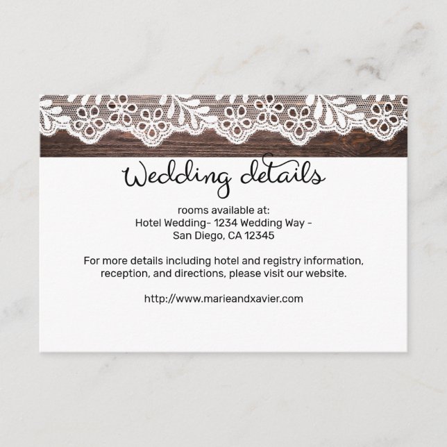 Wood & Lace Wedding Details Enclosure Card (Front)