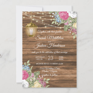 Wood, Lantern and Beautiful Spring Flower Wedding Invitation