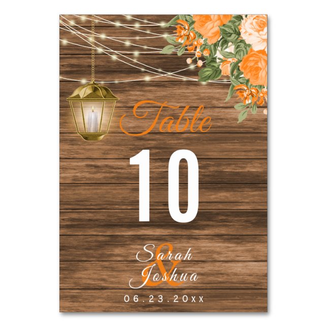 Wood, Lanterns and Orange Flower | Table Cards (Front)