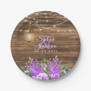 Wood, Lanterns and Purple Flower Paper Plate