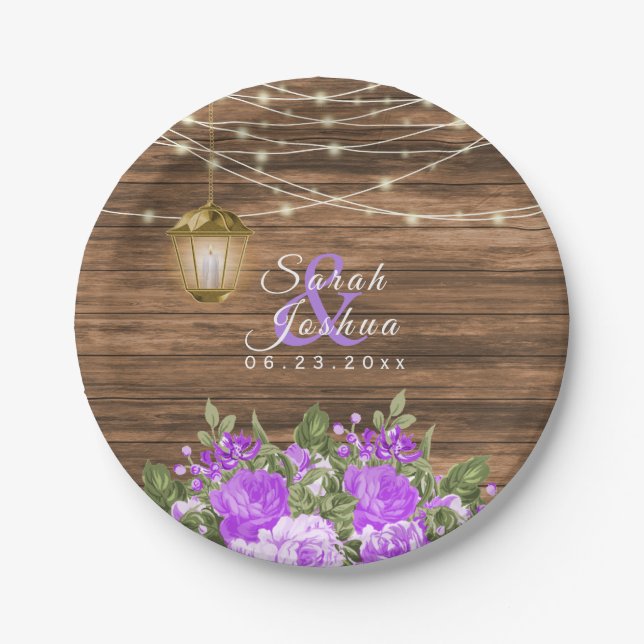 Wood, Lanterns and Purple Flower Paper Plate (Front)