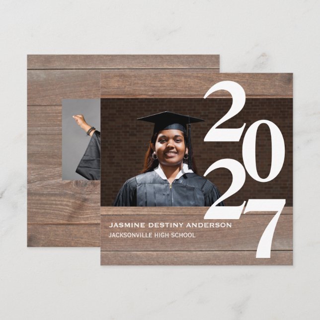 Wood & Large Numbers - Graduation Announcement (Front/Back)