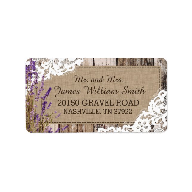 Wood Lavender and Lace Rustic Wedding Label (Front)