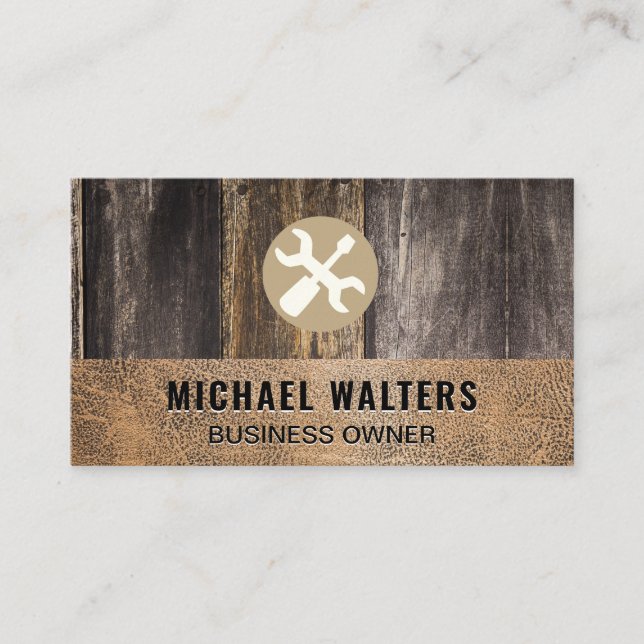 Wood Leather | Hardware Tools Business Card (Front)