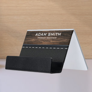 Wood & Leather Look Professional Modern Customised Desk Business Card Holder