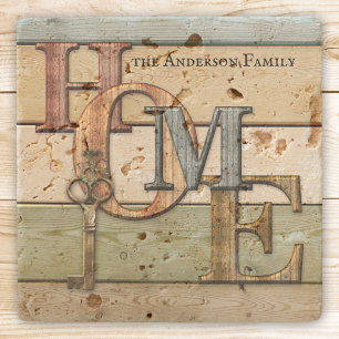 Wood Letters Home Key Coasters