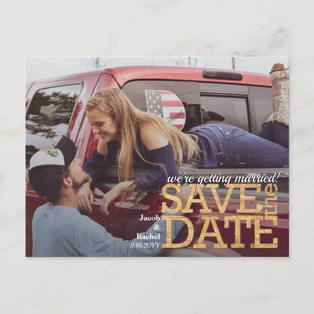 Wood Letters Save the Date Rustic Save the Date Postcard (Front)