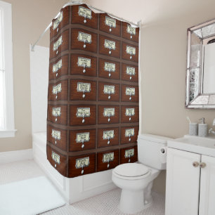 Wood Library Card Catalogue Authors Retro Reading Shower Curtain
