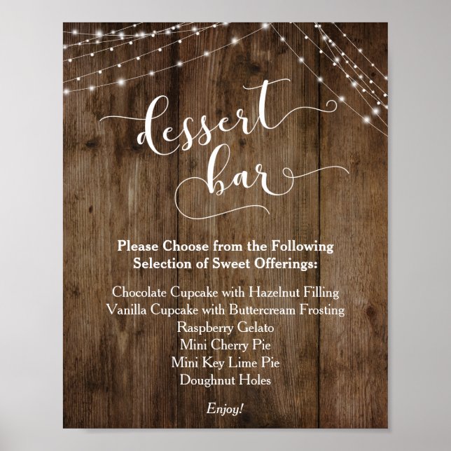 Wood & Lights Dessert Bar Wedding Reception Sign (Front)
